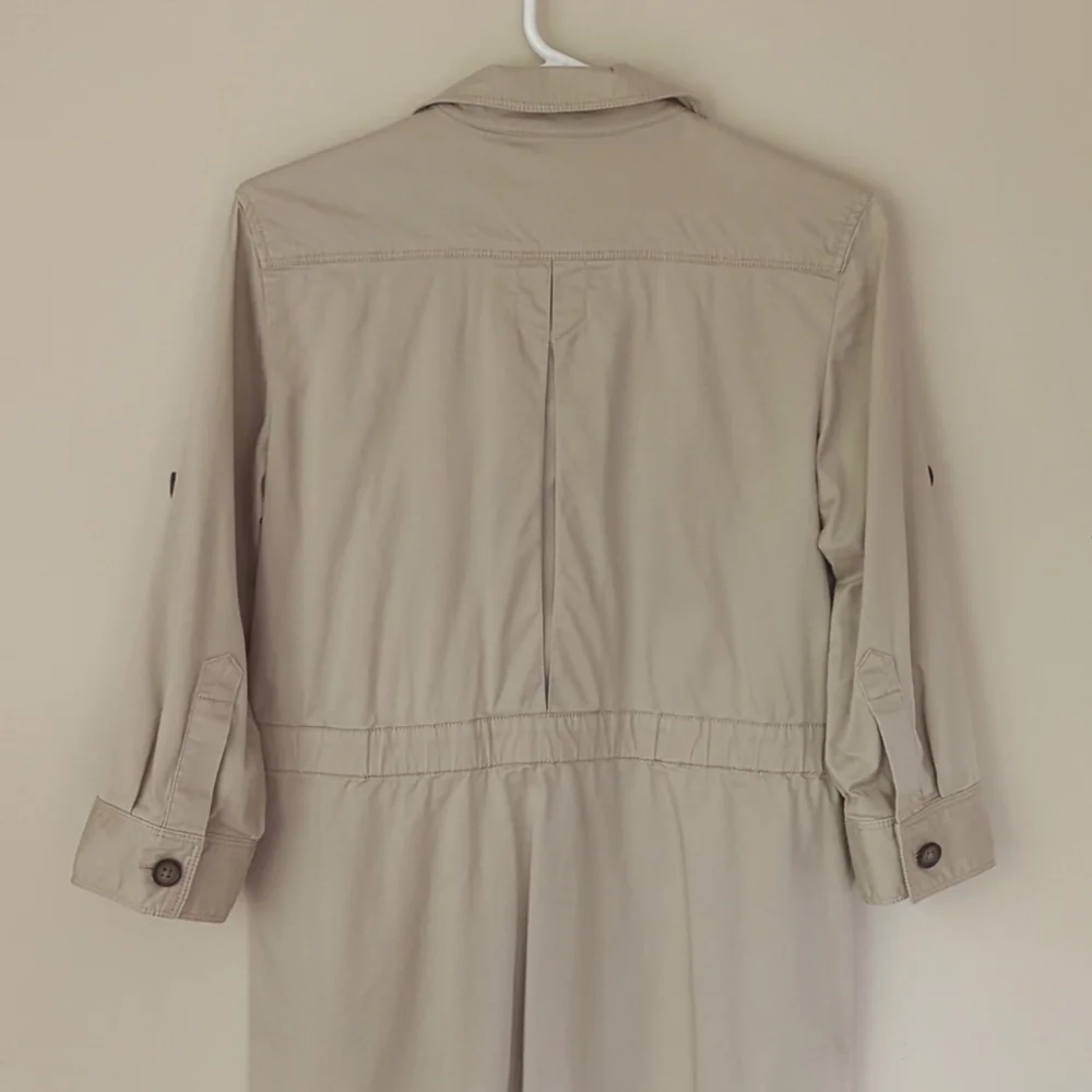 Ann Taylor Loft Khaki Safari Button Tab Sleeve Collared Dress SP Tan Pockets - Picture 8 of 16